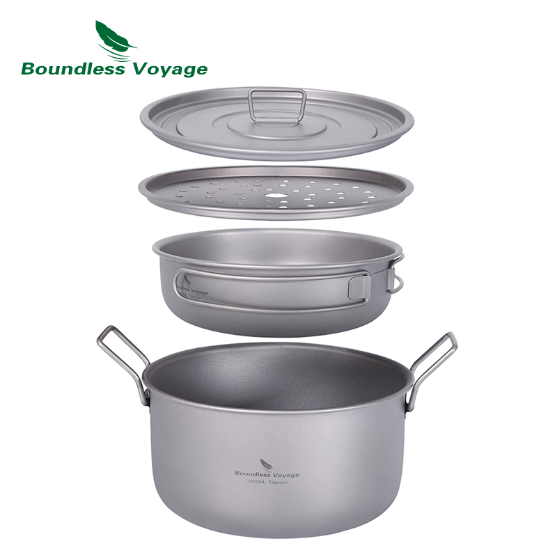 Titanium Cooking Pot Pan Mess Kit - Boundless Voyage Camping Cooking Pot Multifunctional