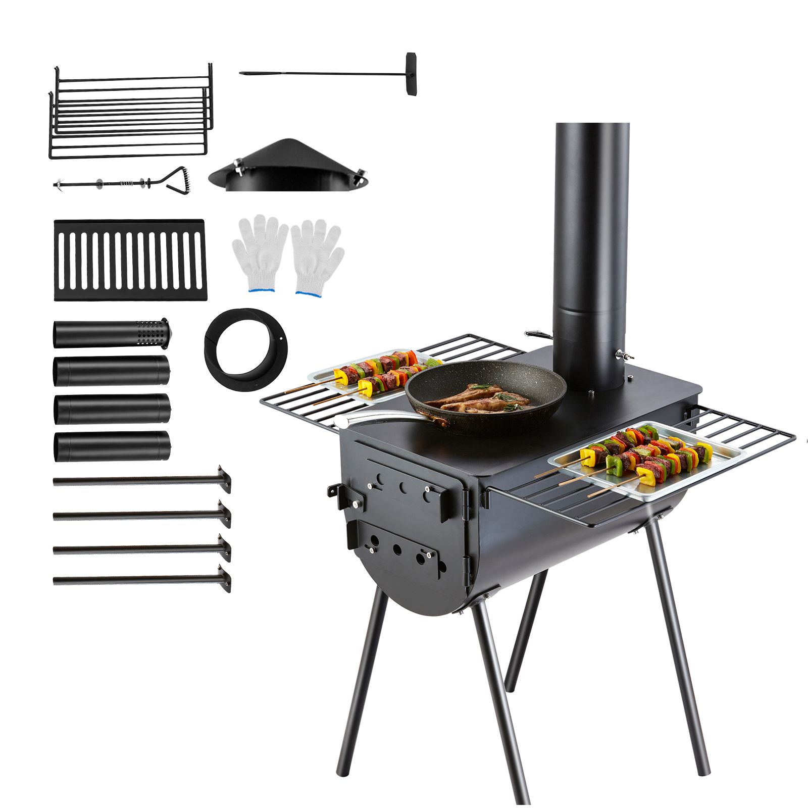 Hot Tent Wood Stove With Chimney Pipe - Wood Stove, 118 inch, Alloy Steel