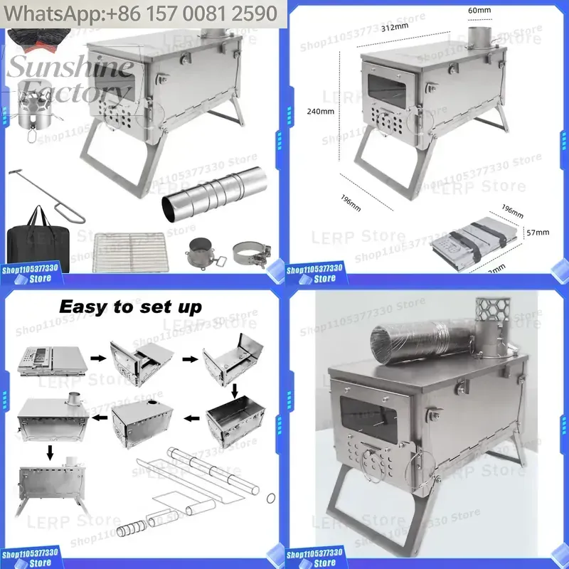 Hot Tent Wood Stove With Chimney Pipe - Stainless Steel Wood Burning Stove Portable